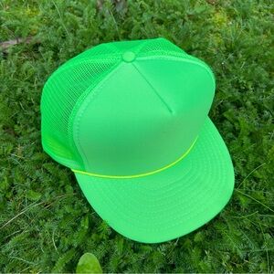 90s Vintage Otto Cap blank bright lime green snap back trucker mesh back hat
